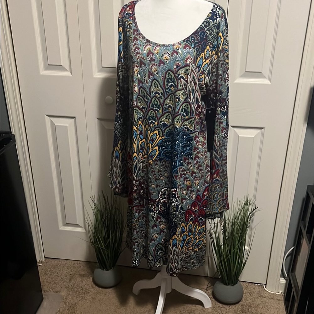 Blue and Gray Casual Long Sleeve Scoop Neck Sweater Dress